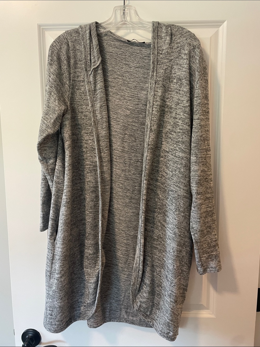 Open-Front Gray Hooded Women's Cardigan Sweater
